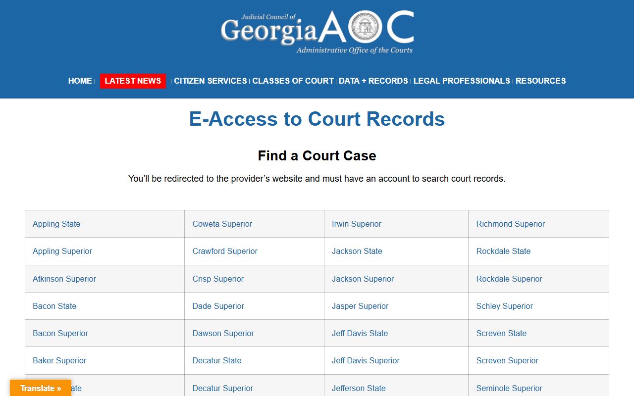 Glascock County court records after arrest E-Access provider page