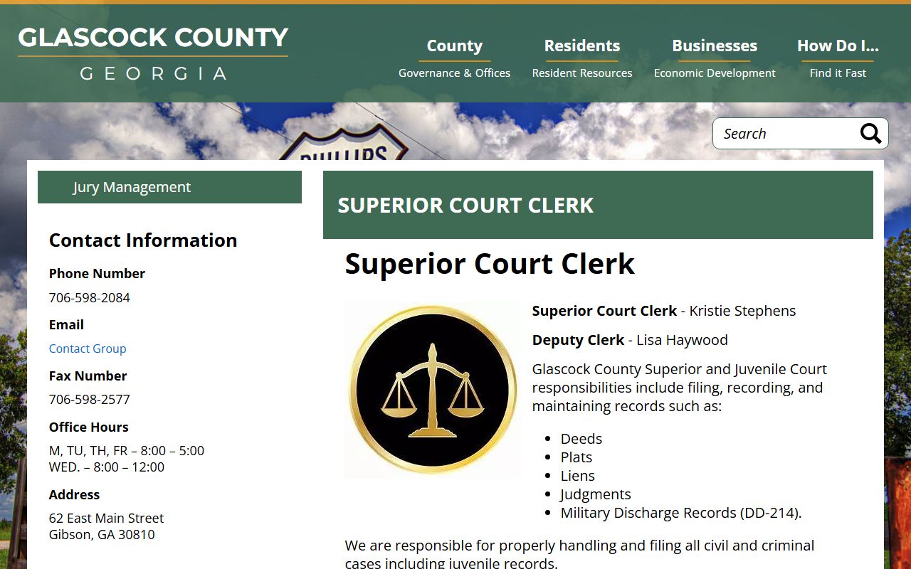 Glascock County Superior Court Clerk criminal court records contact